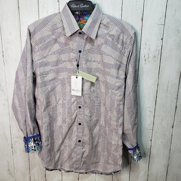 New! Robert Graham Men's Linear Brick Button Shirt Size Small Contrast Cuffs. - Picture 3 of 10